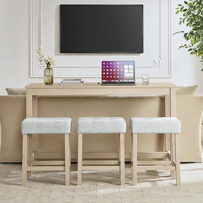 59" Power Outlet Mid Century Console Table, Slim Console Table with Solid Wood Frame, Long Narrow Console Tables for Living Room & Kitchen, Light Oak