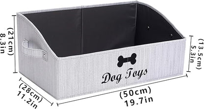 Geyecete Foldable Fabric Dog Toy Storage Box - Collapsible Basket with Handle, Organizer for Large Dog Toys (Slub Gray-DOG)