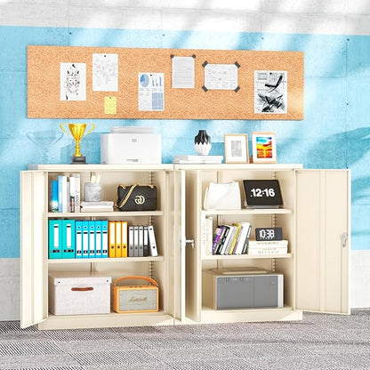 Bonusall Metal Garage Storage Cabinet, 36" H Locking Cabinets with 2 Adjustable Shelves,2 Door Small Pantry Storage for Home Office, Kitchen, Bathroom(Grey)