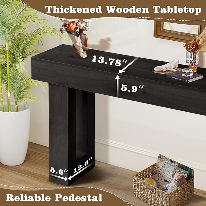 Depeht 63" Long Entryway Console Table, Wooden Farmhouse Sofa Behind Couch Table with Thickened Base, Large Industrial Hallway Accent Furniture for Living Room, Entrance, Foyer, Hallway (Black)