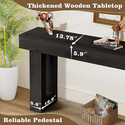 Depeht 63" Long Entryway Console Table, Wooden Farmhouse Sofa Behind Couch Table with Thickened Base, Large Industrial Hallway Accent Furniture for Living Room, Entrance, Foyer, Hallway (Black)