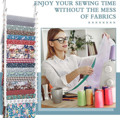 20-Shelf Hanging Wall Fabric Organizer, Over The Door Cloth Organizer with 4 Hooks, Closet Hanging Fabric Storage for Sewing & Quilting Collection(16.5 Inch)
