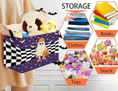 Large Halloween Themed Candy Gift Boo Basket for Kids Baby Personalized Adults Storage Bin Fall Decor(Baseball Hat Grid Spooky)