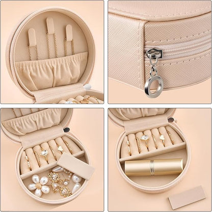 ProCase Travel Size Jewelry Box, Mini Portable Seashell-Shaped Jewelry Case, 2 Layer Organizer in PU Leather for Women -Champagne