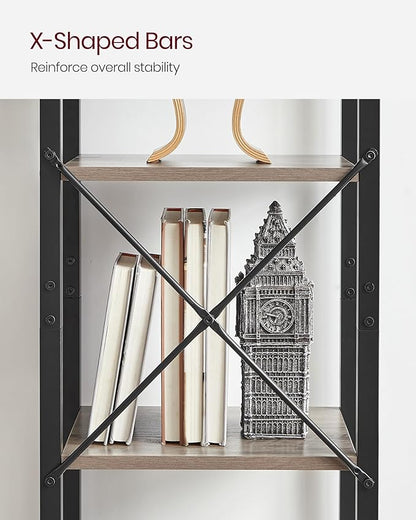 VASAGLE 5-Tier Bookshelf, Bookcase with Steel Frame, Book Shelf for Living Room, Home Office, Study, 11.8 x 15.7 x 60.2 Inches, Industrial Style, Heather Greige and Ink Black ULLS100B02