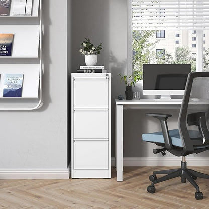 3 Drawer File Cabinet with Lock,Metal Vertical Filing Cabinets for Home Office,Heavy Duty File Storage Cabinet for Letter/Legal/A4/F4 Size File,Assembly Require (White, Vertical 3 Drawer)