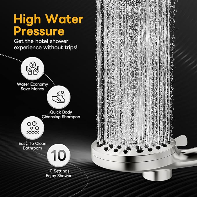 Magnetic Handheld Shower Brushed Nickel,High-Pressure 10-Mode Shower Head with Magnetic Guidance Docking System,Stainless Steel Hose