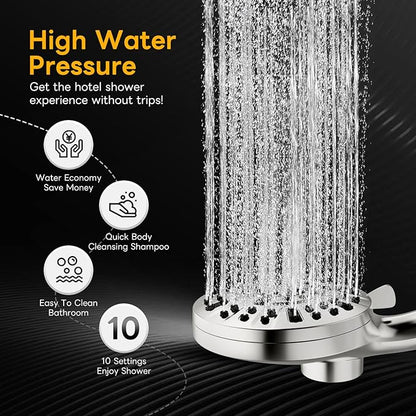 Magnetic Handheld Shower Brushed Nickel,High-Pressure 10-Mode Shower Head with Magnetic Guidance Docking System,Stainless Steel Hose