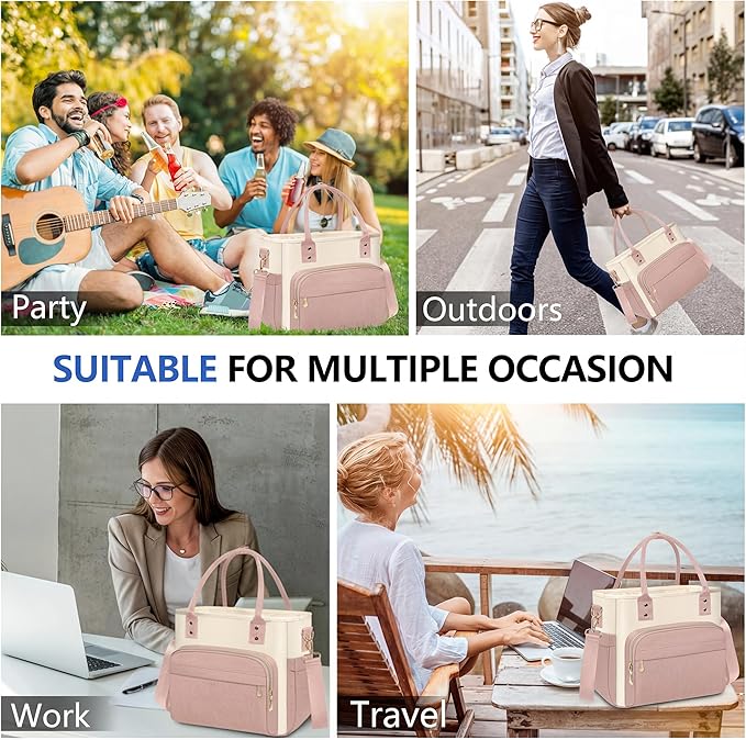 MIYCOO Lunch Bag Lunch Box Women - Leakproof Insulated Lunch Cooler Bag for Women - Large Lunch Tote Bags Adults, Pink White