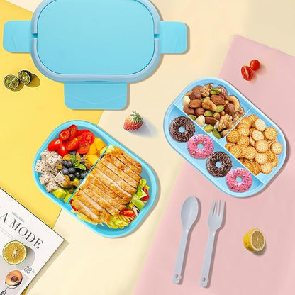 Leakproof Lunch Box, Drop-Proof Bento Box for Kids & Adults, BPA-Free Lunch Containers with Sleek Handles & Utensils, Microwave & Dishwasher Safe (Blue)