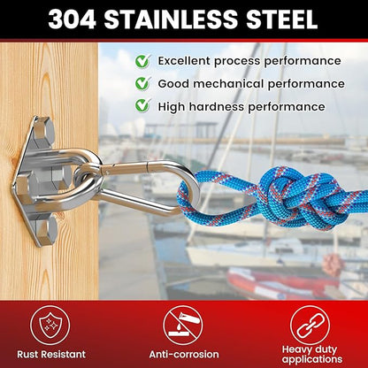 sprookber 304 Stainless Steel Pad Eye Snap Hooks, M10 Heavy Duty Ceiling Hooks, 1700lb Capacity Hammock Swing Hanging kit, Plant Hangers, Marine Hardware Staple Hook Loop with Screws, Set of 8