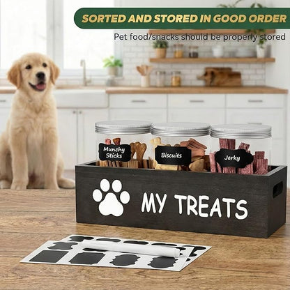 Dog Treat Container Airtight Storage Jars Set of 3 - Clear Plastic Pet Treat Canister with Lids - Dog Food Container for Countertop Organization (grey)