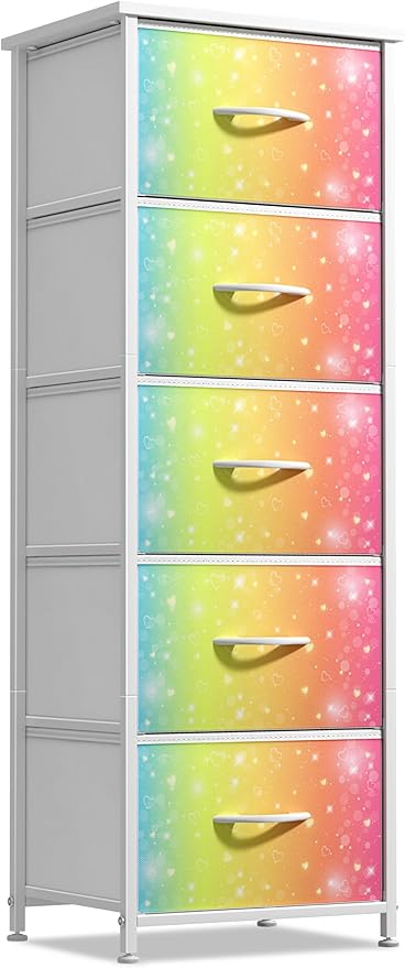 Sorbus Kids Dresser with 5 Drawers - Storage Chest Organizer Nightstand - Steel Frame, Wood Top, Tie-Dye Fabric Bins for Clothes - Wide Furniture for Bedroom, Hallway, Nursery, Closet, & Apartment