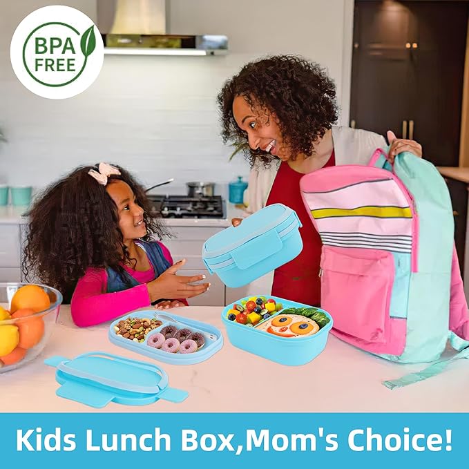 Leakproof Lunch Box, Drop-Proof Bento Box for Kids & Adults, BPA-Free Lunch Containers with Sleek Handles & Utensils, Microwave & Dishwasher Safe (Blue)