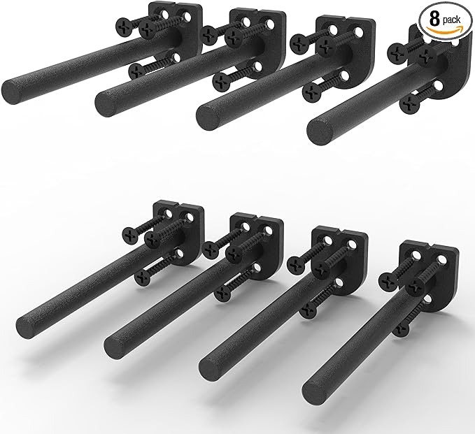 Floating Shelf Bracket（1/4 Inch Thick 8 Pack, 10 Inch Black） Solid Steel Support, Hidden Heavy Duty Shelf Bracket, Invisible &Blind Design for Wood Shelves，Suitable for Kitchen, Study or DIY