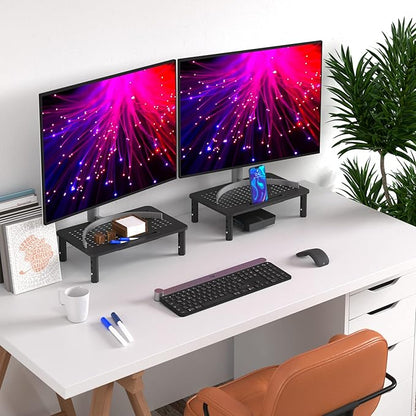 EVOOMI Back Saver Monitor Stand for Desk - 2 Pack Monitor Riser - Anti-Skid HD Hexagonal Steel Computer Stand - Free Cable Ties - Mesh Metal Computer Item Stand - Printer & iMac
