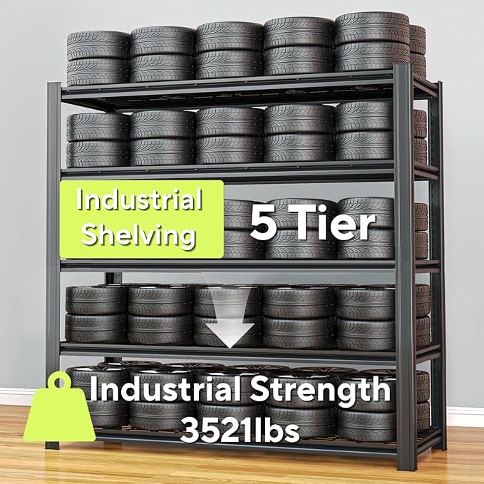 55.12" W Father&I 5-Shelf- Storage Rack Industrial Metal Adjustable Garage/Kitchen Shelves Heavy-Dudy Shelving Units Steel Organizer System for Basement/Shed, 84" H*55.12" W*24" D*, Black