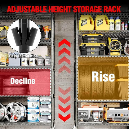 5-Tier Metal Storage Shelving Unit, 3300 Lbs Load Capacity Heavy-Duty Shelf Organizer, Adjustable Wire Rack Shelves for Garage, Pantry & Kitchen, 82.6" h x 59" w x 23.6" d