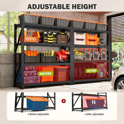 4000lbs Garage Shelving Heavy Duty, 4-Tier Metal Adjustable Garage Shelves, Storage Shelves for Warehouse, Pantry, Basement, 47.3" W X 20" D X 79" H (Black, 47.3x20x79)
