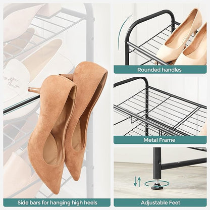 SONGMICS Shoe Rack, 3 Tier Shoe Organizer for Closet, Holds up to 12 Pairs of Shoes, Shoe Rack for Front Door Entrance, Metal Shoe Shelf with Adjustable Tilt Angle, for Entryway, Garage, Black