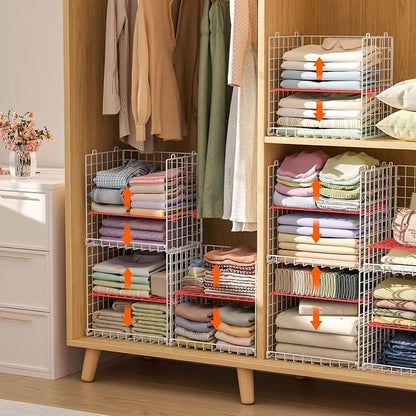 8-Tier Stackable Closet Organizers, Foldable Wardrobe Basket, Metal Closet Organizer and Closet ShelvesWhite