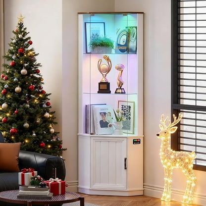 HNEBC 69" Tall Curio Display Cabinet with Glass Door and Movable Shelves,Corner Bookcase with LED Human Sensor Lights,5-Tier RGB Display Case for Collectibles,Bedroom Living Room
