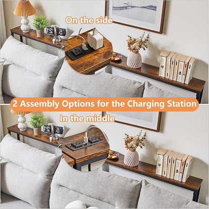 IBUYKE 2 Pack Console Table Narrow Long Sofa Table with Power Outlets USB Ports,Industrial Wooden Entry Table with Charge Station with Extension Cord,for Entryway Living Room Hallway Brown,TMJ061H-2