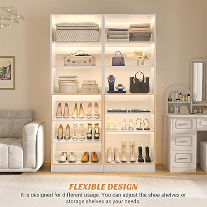Unikito 25” Closet Organizer System, Freestanding Shoe Storage Shelves, Standalone Wood Shoe Rack, Heavy Duty Walk in Closet Tower for Bedroom, Mudroom and Entryway, 25" W x 16" D x 80" H, White