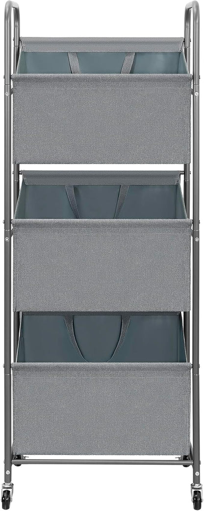 STO STO 3-Tier Vertical Rolling Laundry Hamper with Removable Bags, 120L Stackable Laundry Sorter Basket, Clothes Hamper with Wheels for Small Spaces, Closet, Bedroom, Bathroom, Laundry Room, Gray