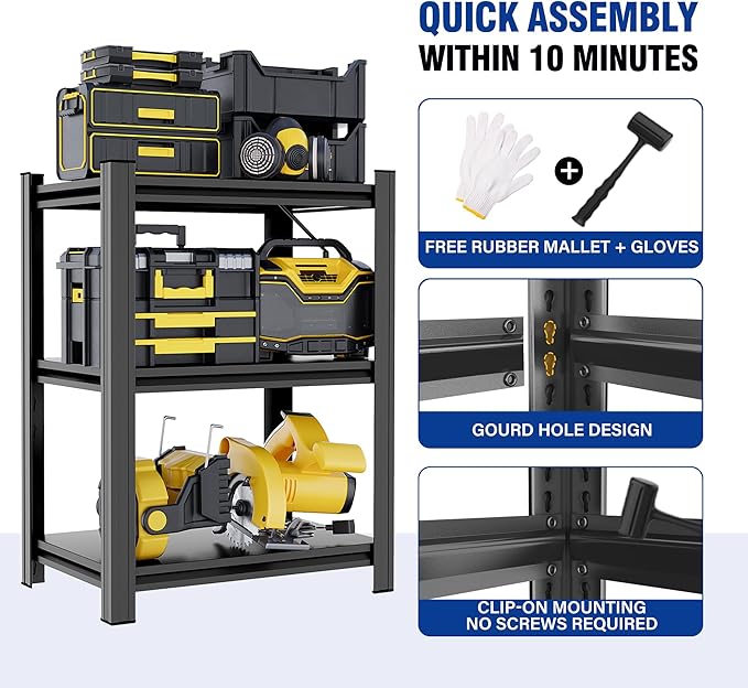 Garage Shelving Heavy Duty Adjustable Storage Shelves Unit,Metal Utility Rack Shelf for Industries, Warehouses, Basement (3-Tier 31.5" Hx23.6 Wx13.8 D)