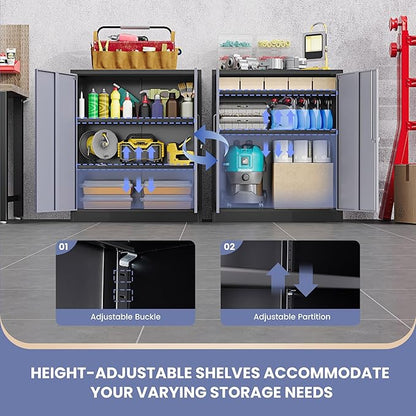 36" H Metal Storage Cabinet, Black Metal Cabinet with 2 Lockable Doors and 2 Adjustable Shelves, Garage Storage Cabinet for Home Office, Garage, School, Apartment, Warehouse