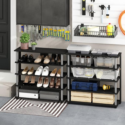 Furinno Turn-N-Tube 5 Tier Wide Shoe Rack, Americano, Stainless Steel Tubes