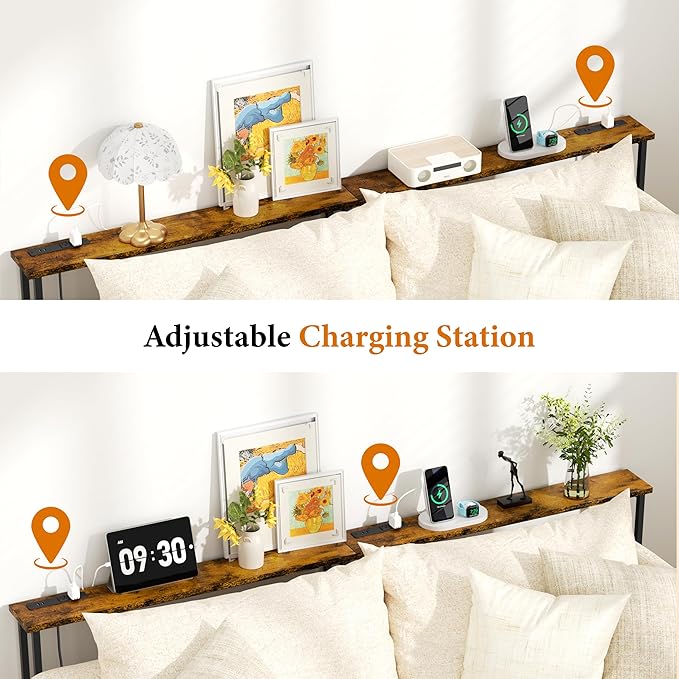 GRLEAF 39" Narrow Console Sofa Table with Built-in Power Strip (2 AC Outlets & 2 USB Ports) – 4.9ft Power Cord, Metal Frame, Easy Assembly, Ideal for Behind Couch, Hallway, and Office | Rustic Brown