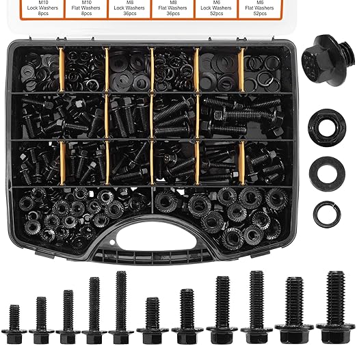 384 Pcs Metric Flange Bolt Assortment Kits, M6x1.0, M8x1.25, M10x1.5 Bolts(12mm to 30mm) Grade 10.9 Alloy Steel Metric Machine Screws Nuts and Bolts Kit