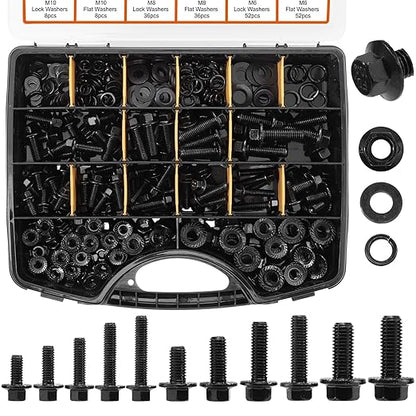 384 Pcs Metric Flange Bolt Assortment Kits, M6x1.0, M8x1.25, M10x1.5 Bolts(12mm to 30mm) Grade 10.9 Alloy Steel Metric Machine Screws Nuts and Bolts Kit