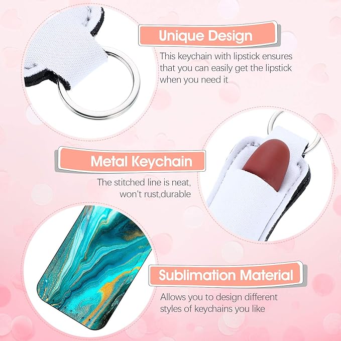 Hicarer Sublimation Lipstick Holder Keychain Bulk Blank Lipstick Neoprene Clip-on Sleeve Travel Key Ring Holder