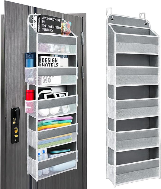 Sturdiness Over The Door Organizer, 5 Shelves & 8 Side Pockets,Anti Tilt Hanging Behind Door Storage, Heavy-Duty Reinforced Mesh Rack Holds 44lb for Bathroom,Pantry, Nursery,Closet, Shoes, Towels