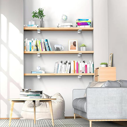 White Floating Shelf Brackets 10 inch, Heavy Duty Wall Shelf Bracket 8 Pack for Shelves Support, Hidden Metal L Brackets with Mounting Hardware (1/5'' Thick)