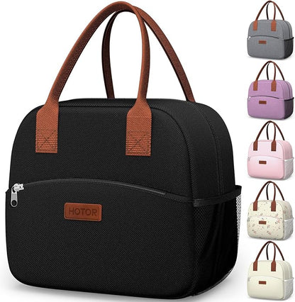 HOTOR Lunch Bag for Women & Men - Wear-Resistant Insulated Lunch Box with Large Capacity, Multi-Functional Cooler Bag for Office, Picnic, Black, 10L,10.60" x 5.90" x 9.50"