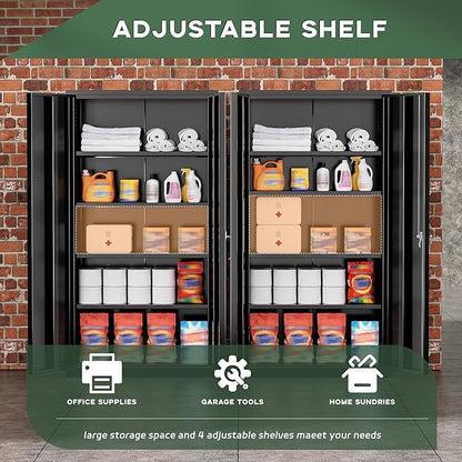 Greenvelly Metal Garage Storage Cabinet, 72” Lockable Storage Cabinet with Adjustable Shelves, Steel Tool Cabinets, Black Metal File Cabinet for Home Office, Garage, School, Classroom(36" W x 18" D)