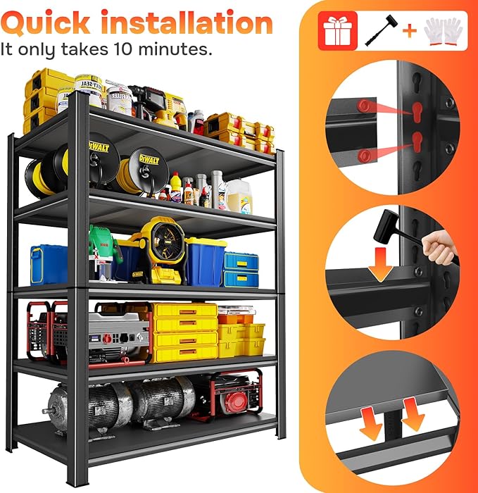 Metal Shelving 87" H x 48" W x 23.6" D, Deep Storage Heavy Duty Garage Shelves Series, Large Industrial Steel Racks for Garage, Basement & Factories, Multifunctional Utility Shelving Unit