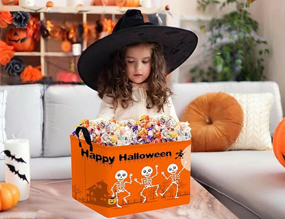Large Halloween Themed Candy Gift Boo Basket for Kids Baby Personalized Adults Storage Bin Fall Decor(Orange Dance Skeleton)
