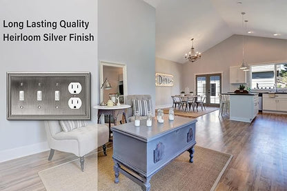 Henne Bery Sunken Pearls Heavy Duty Decorative Wall Plate Switch Plate Outlet Cover (Triple Toggle/Single Duplex, Heirloom Silver)