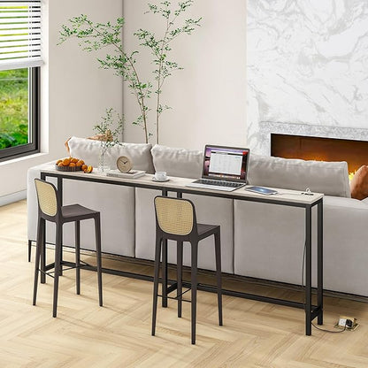 BOFENG 71.5 Inch Thin Console Table with Power Outlets,Narrow Sofa Table with Charging Station,Long Side Table Behind Sofa Couch Table for Entryway,Hallway,Living Room,Foyer,Natural Oak