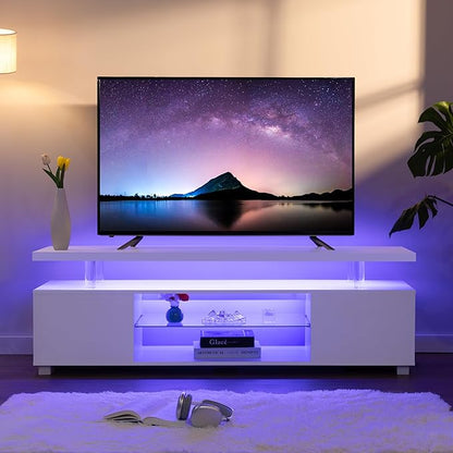 White TV Stands for Living Room LED TV Stand Modern TV Stand with Storage for 55/60/65 inche TVs Entertainment Center for Living Room