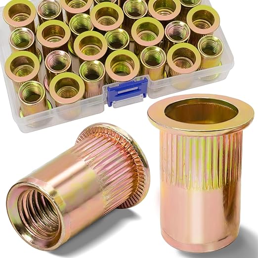1/2''-13 UNC Rivet Nut, 19Pcs Zinc Plated Finish Carbon Steel Flat Head Threaded Insert Nutsert Kit