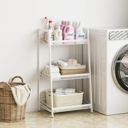 Masupu 3 Tier Bathroom Shelf, Bathroom Organizer and Storage for Small Space, Free-Standing Metal Rack Shelves Waterproof for Kitchen, Bathroom, Laundry, Toilet, White
