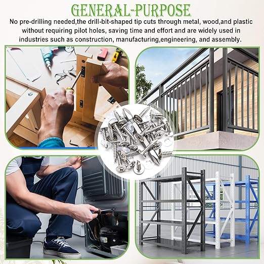 mxuteuk 530PCS #8×1/2" Self Tapping Screws,Self Drilling Screws for Metal,410 Stainless Steel Phillips Modified Truss Head Self Tapping Screw for Metal,Plastic,Wood(265pcs Silver Screw+265pcs Washer)