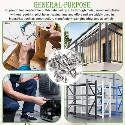 mxuteuk 480PCS #8×5/8" Self Tapping Screws,Self Drilling Screws for Metal,410 Stainless Steel Phillips Modified Truss Head Self Tapping Screw for Metal,Plastic,Wood(240pcs Silver Screw+240pcs Washer)