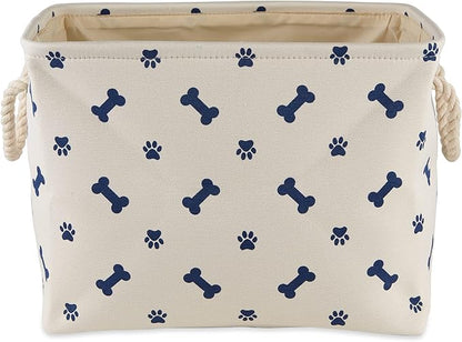 Bone Dry Pet Storage Collection Paw and Bone Print, Small Rectangle, 14x8x9", Nautical Blue
